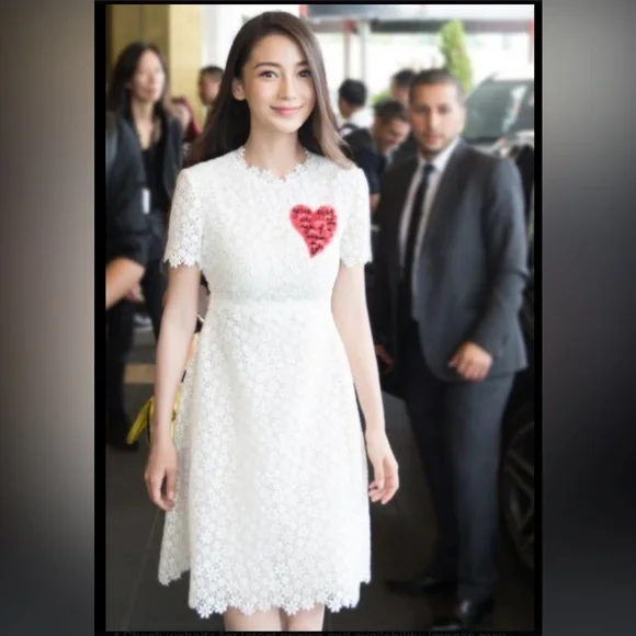 White Lace Mini Dress with Embroidered Heart Detail Crochet Boho Bride W… - Picture 15 of 15